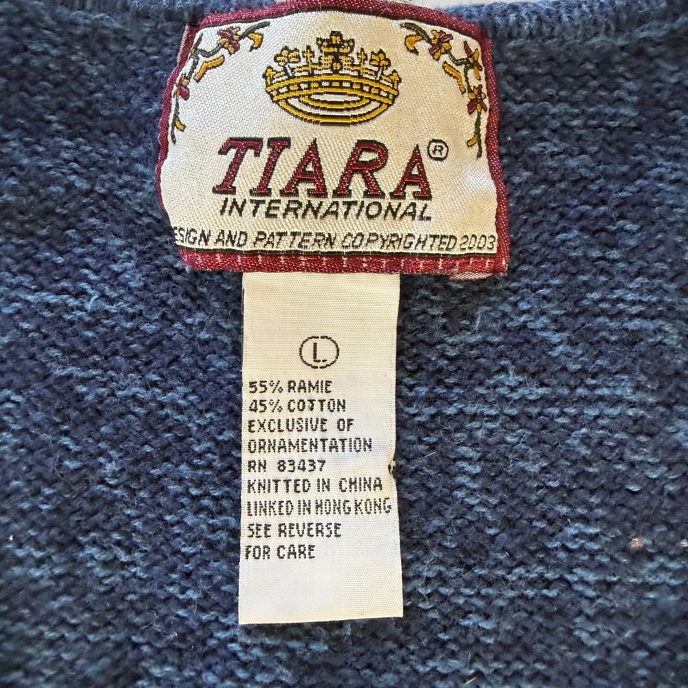 Tiara International Vintage Sunflower Patchwork Zip Sweater Vest Blue Large - Picture 2 of 7